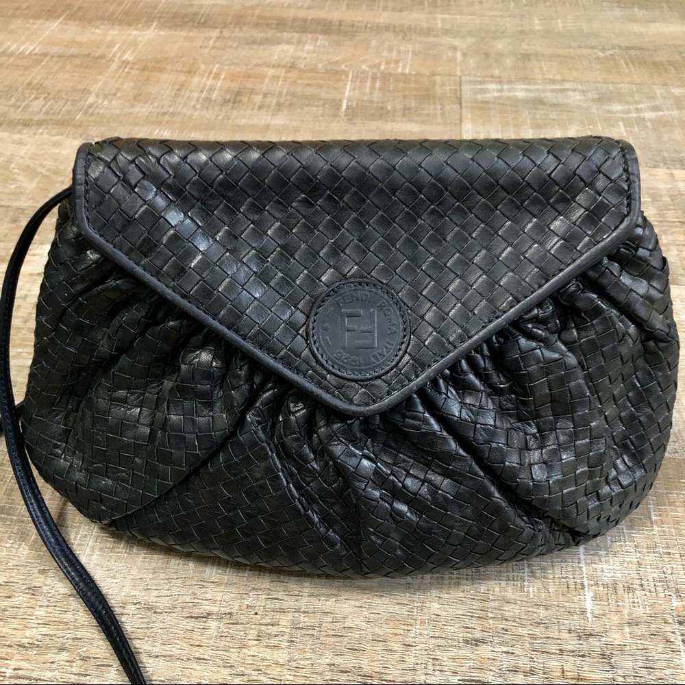 Vintage Fendi Woven Crossbody Navy Blue